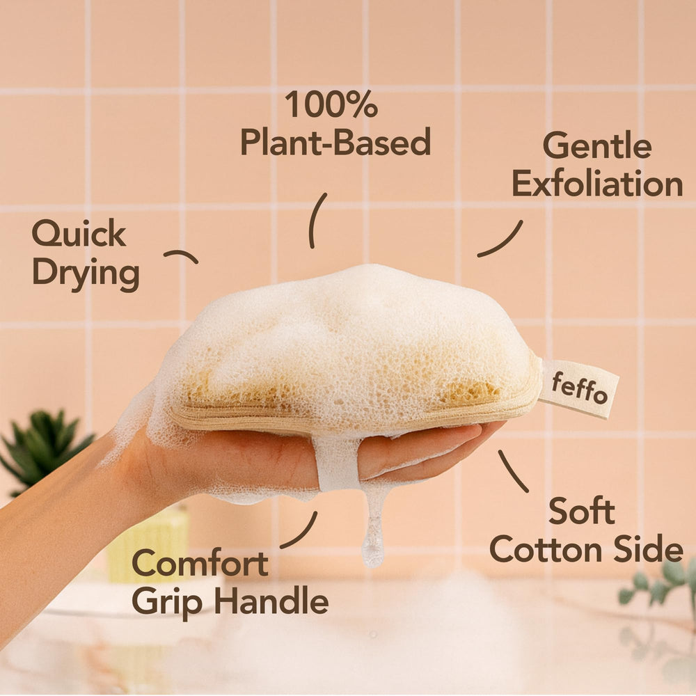 Feffo loofah sponge natural loofa texture offers a firm, comfortable grip.