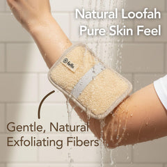 Feffo loofah sponge soft towel side provides gentle cleansing for sensitive skin.