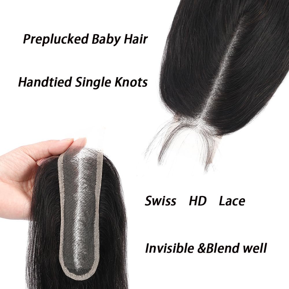 FEHOKA body wave lace closure demonstrates middle part and natural movement.