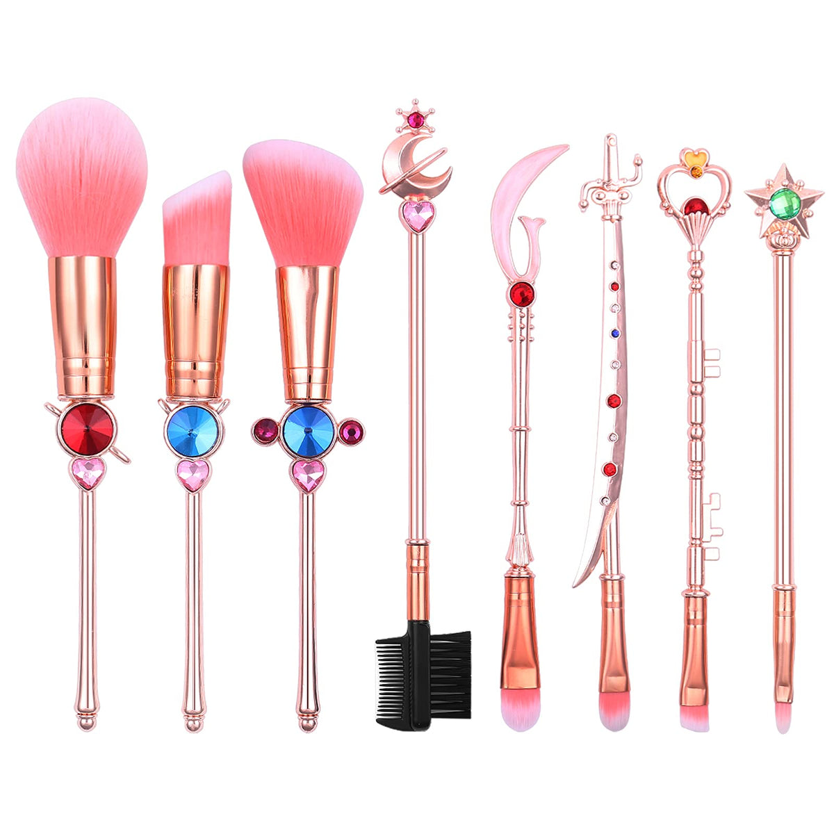 Feimeng Anime Moon makeup brush set with pink wand handle for precise eye and face makeup.