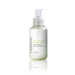 Fekkai Brilliant Gloss Glass Serum Bottle illustrating weightless frizz control and shine