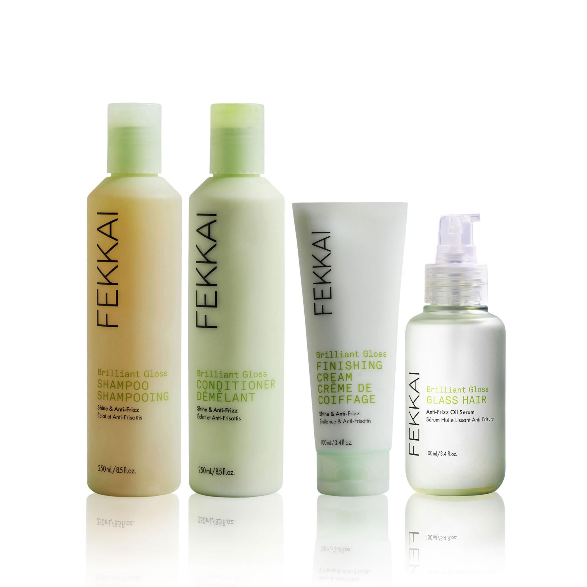 Bathroom setup with Fekkai Brilliant Gloss Shampoo signals routine-friendly cleanse.