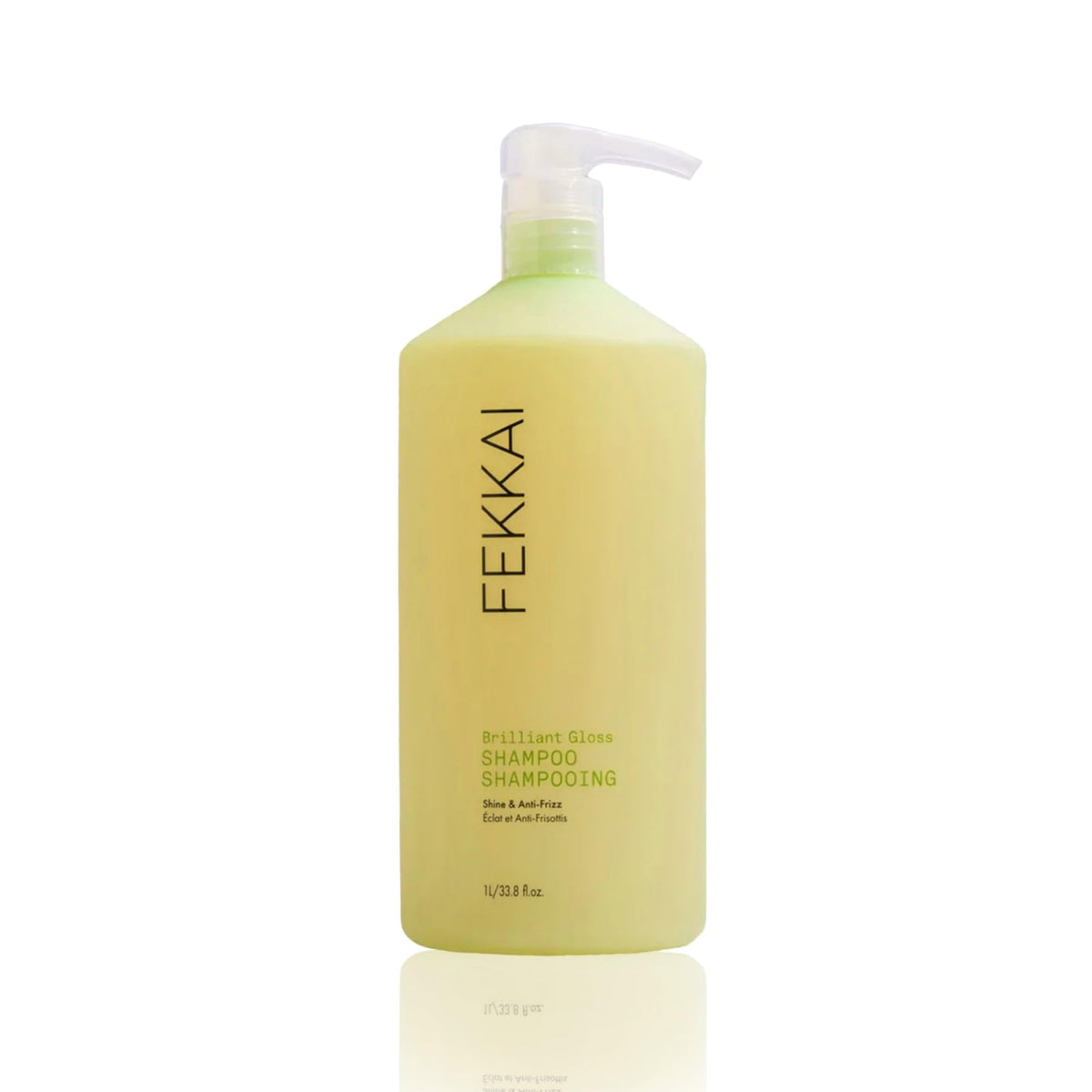 Fekkai Brilliant Gloss Shampoo bottle front emphasizes 1L size and premium design for shine.