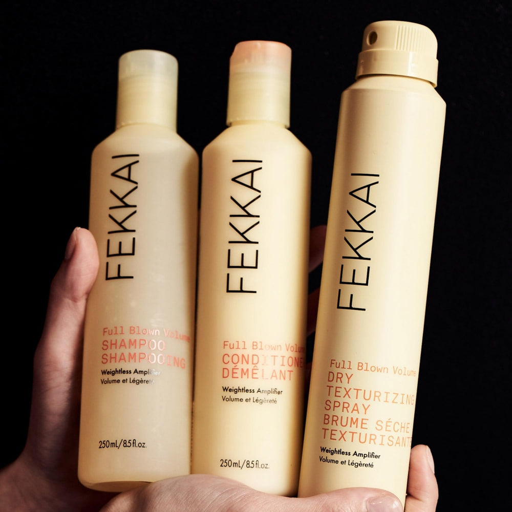 Fekkai Full Blown Volume Shampoo on hair shows lifted roots and bounce.