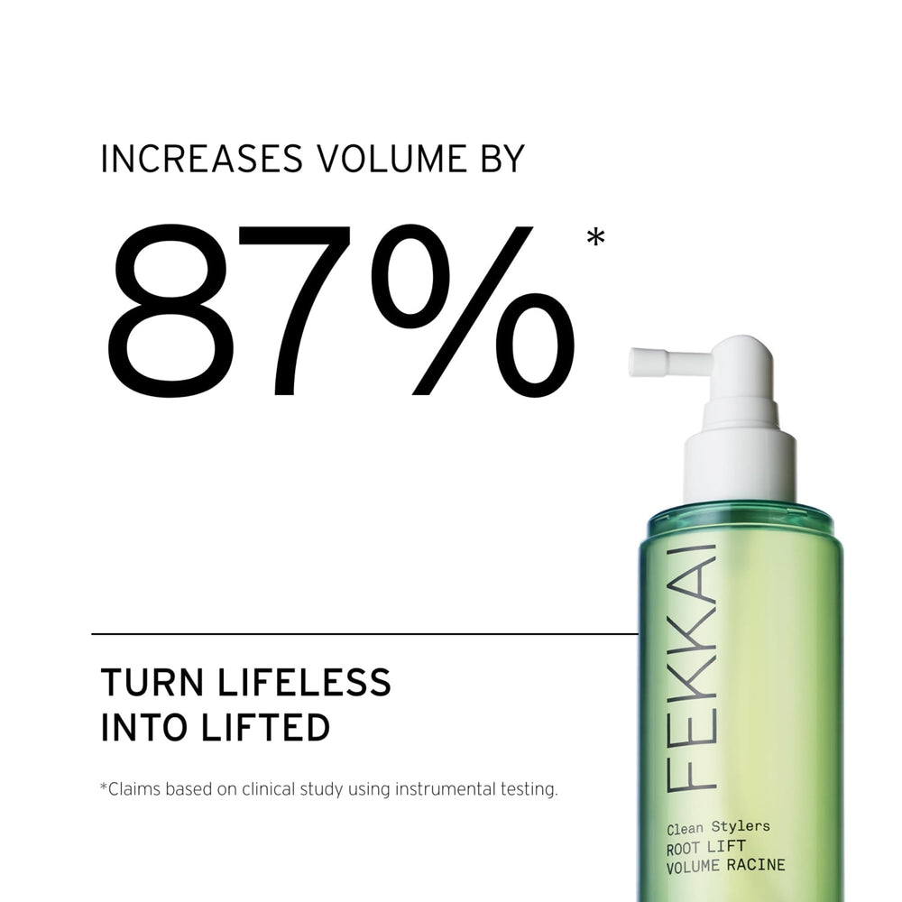 Fekkai Root Lift Volume Spray nozzle delivers a controlled mist for precise root lift and heat protection.