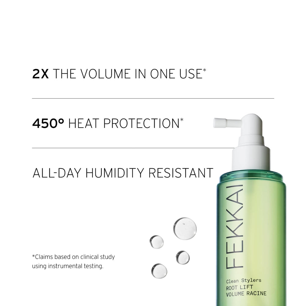 Fekkai Root Lift Volume Spray packaging highlights vegan cruelty-free formula.