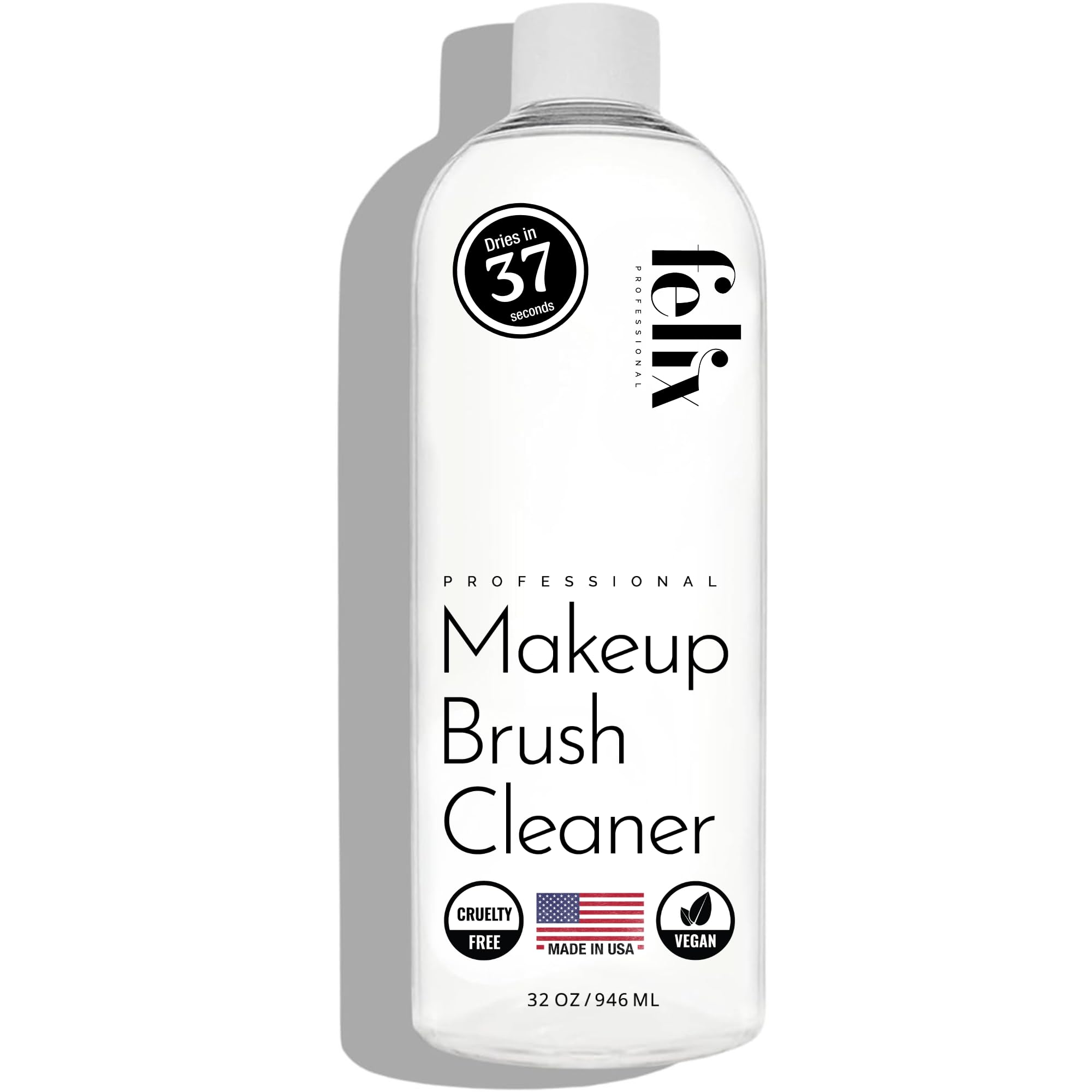 Felix Professional Makeup Brush Cleaner bottle shows quick-clean action for brushes.