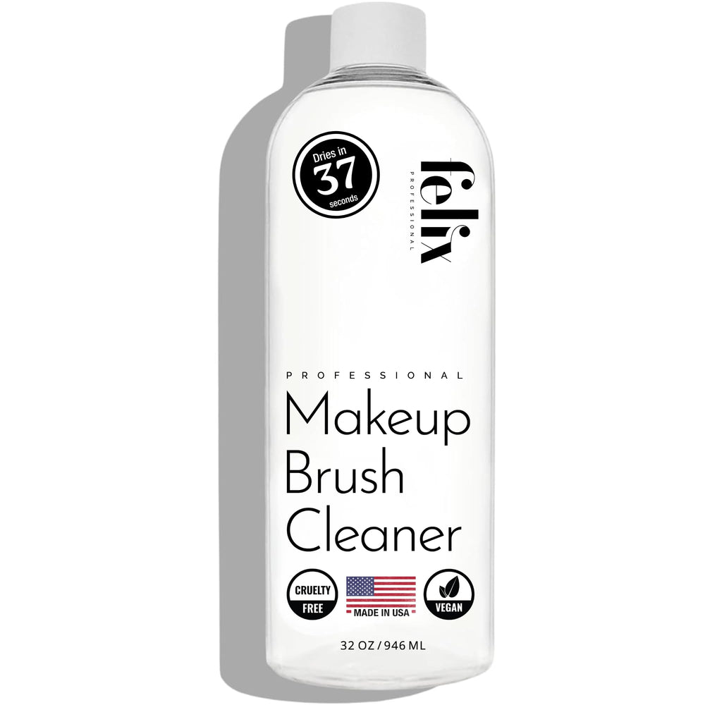 Felix Professional Makeup Brush Cleaner bottle shows quick-clean action for brushes.