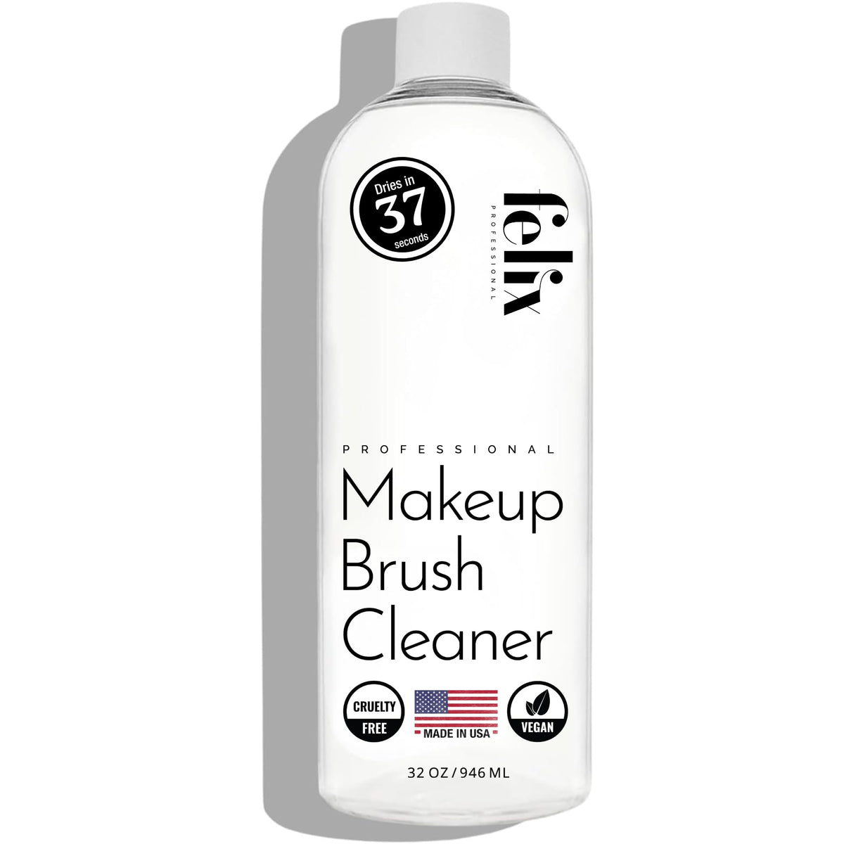 Felix Professional Makeup Brush Cleaner bottle shows quick-clean action for brushes.