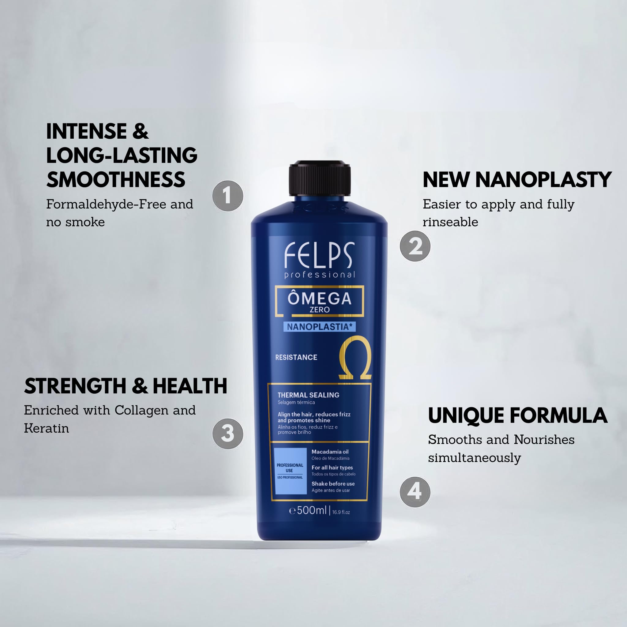Felps Professional Omega flat-iron action indicating straightening and smoothing process.