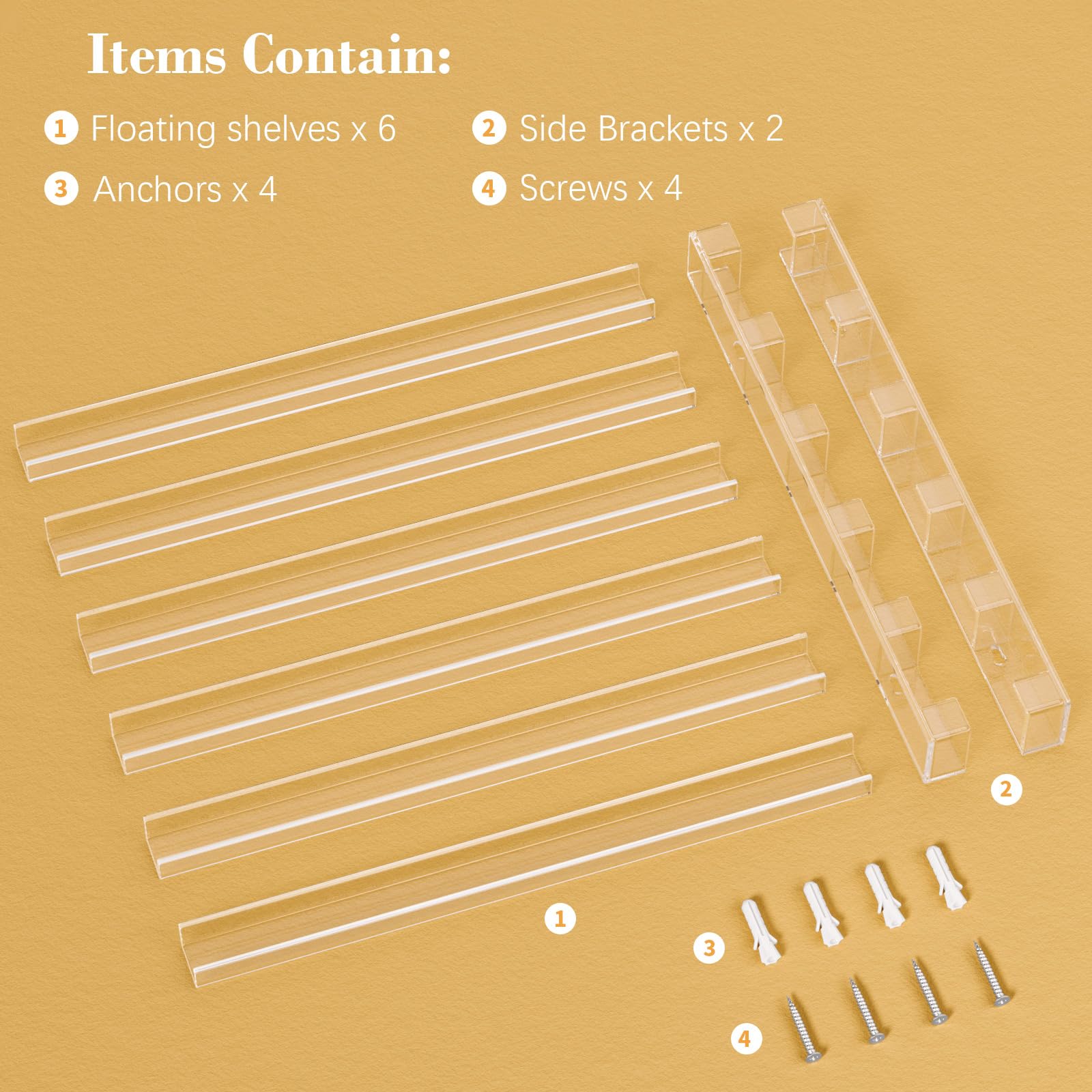 FEMELI clear acrylic shelves display for easy bottle picking and visibility.