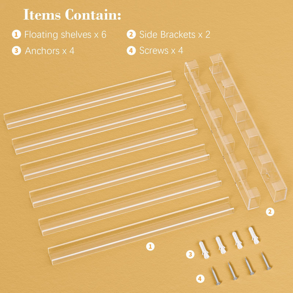 FEMELI clear acrylic shelves display for easy bottle picking and visibility.