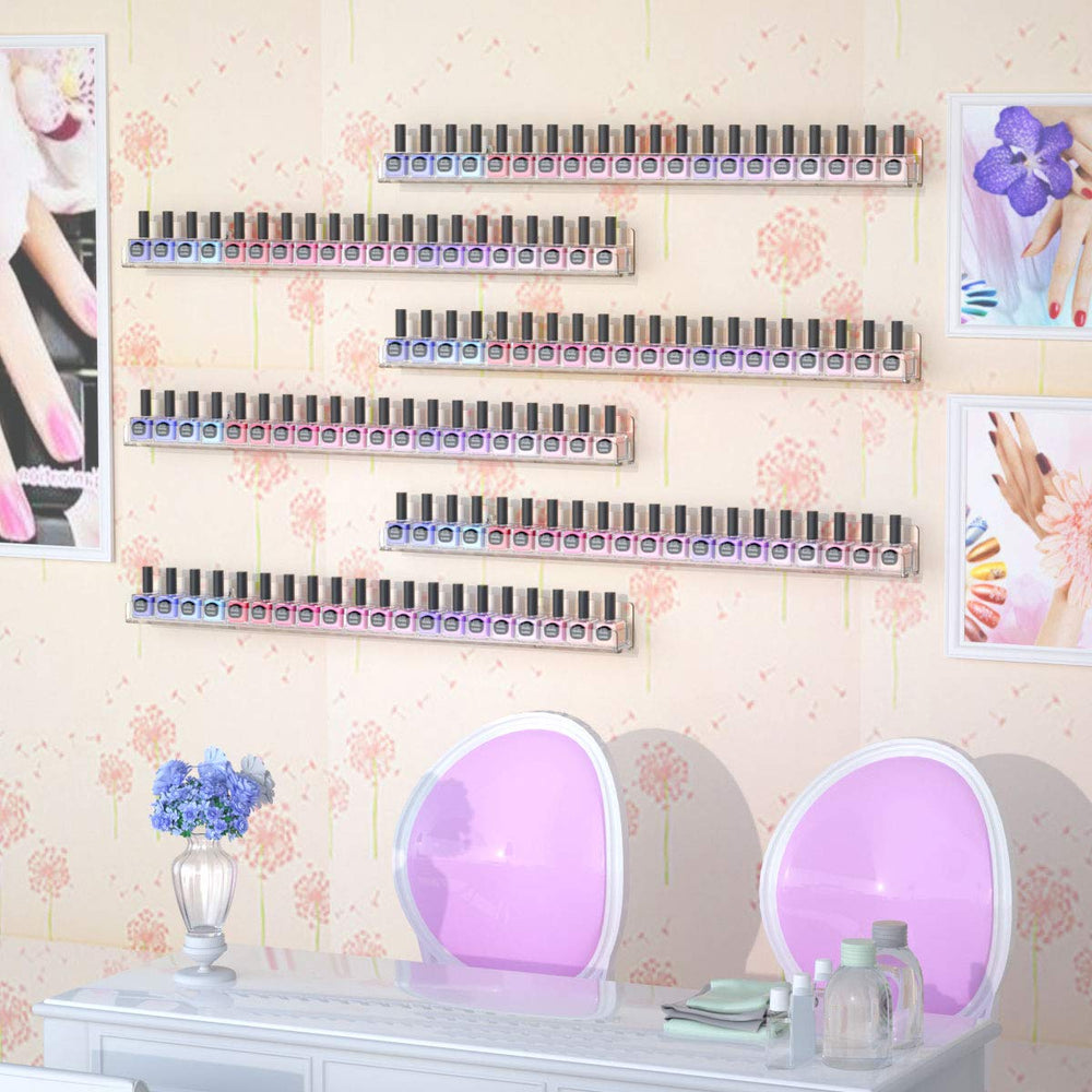 FEMELI end caps on nail polish rack prevent bottles from falling during storage.