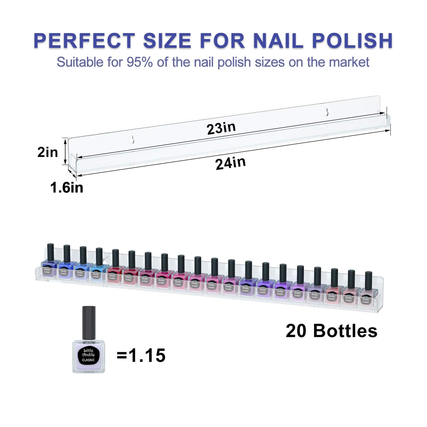 FEMELI wall-mount hardware shown with clear acrylic design for easy setup.