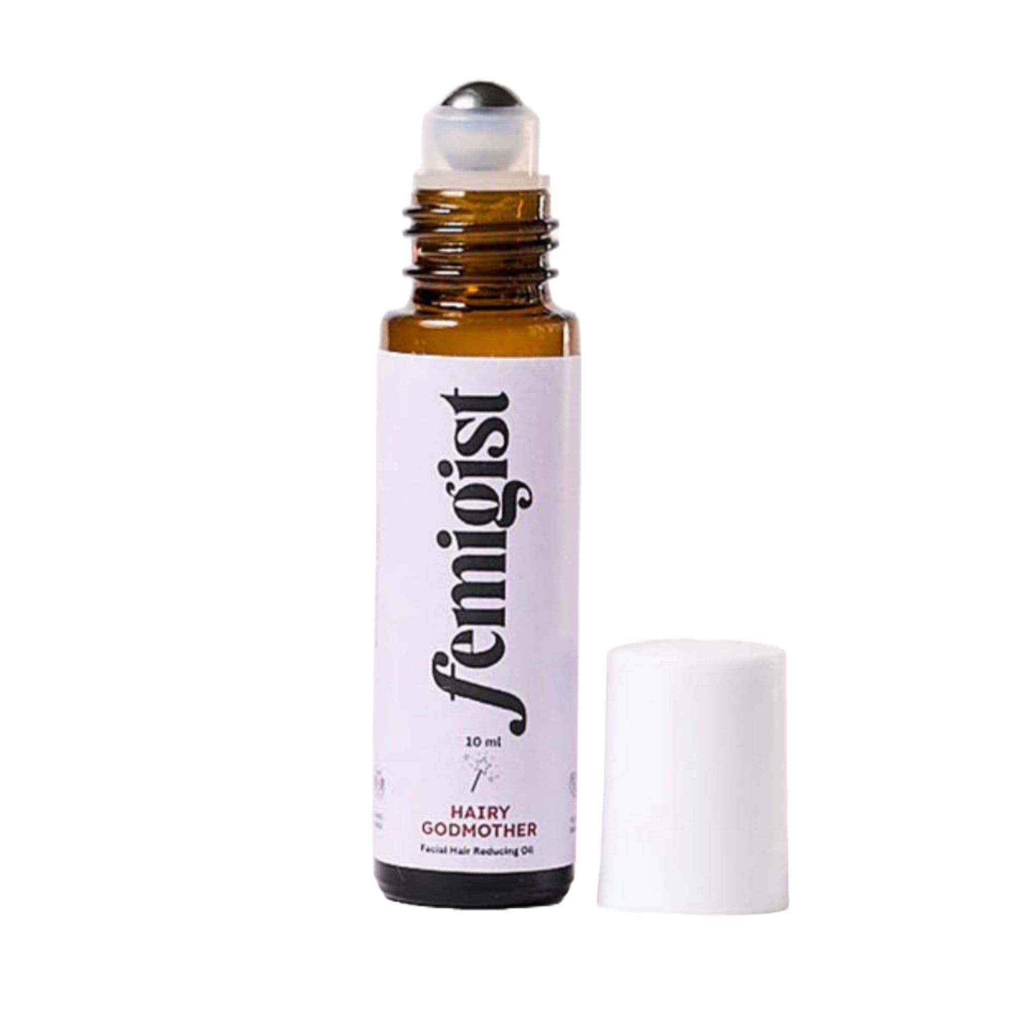 Femigist Hairy Godmother Oil bottle closeup for smoother skin texture.
