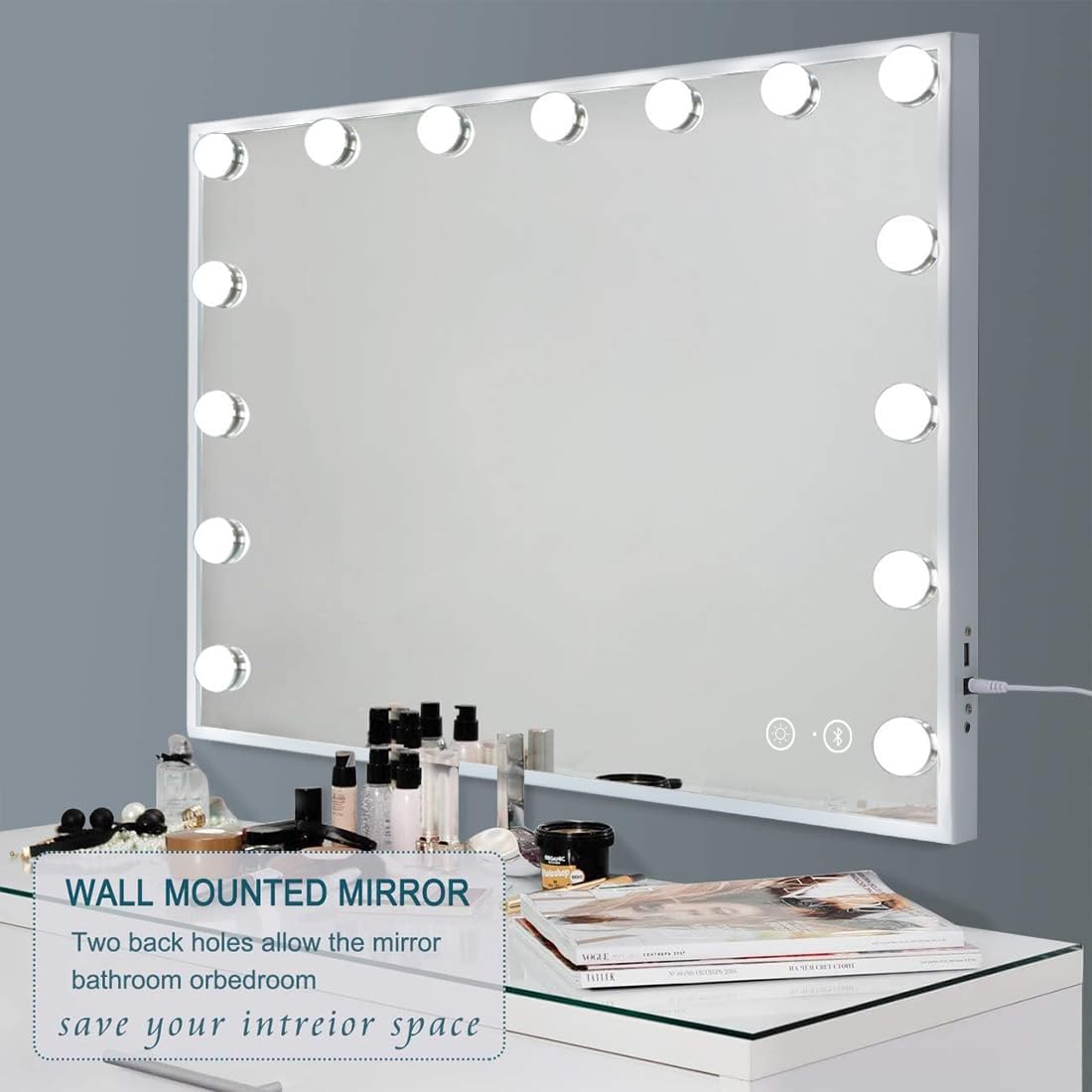 Fenair vanity mirror touch screen control lets you adjust color and brightness quickly.