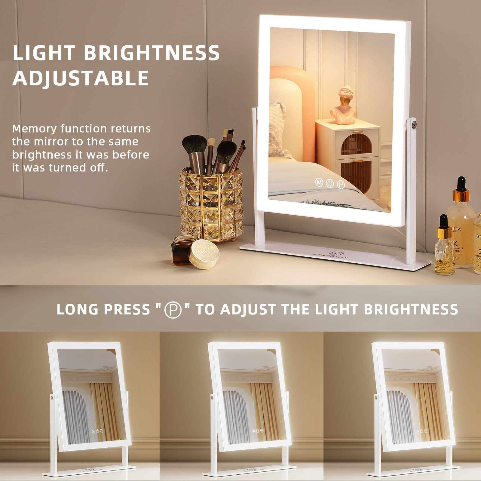 FENCHILIN vanity mirror with 10X magnification for precise makeup tasks