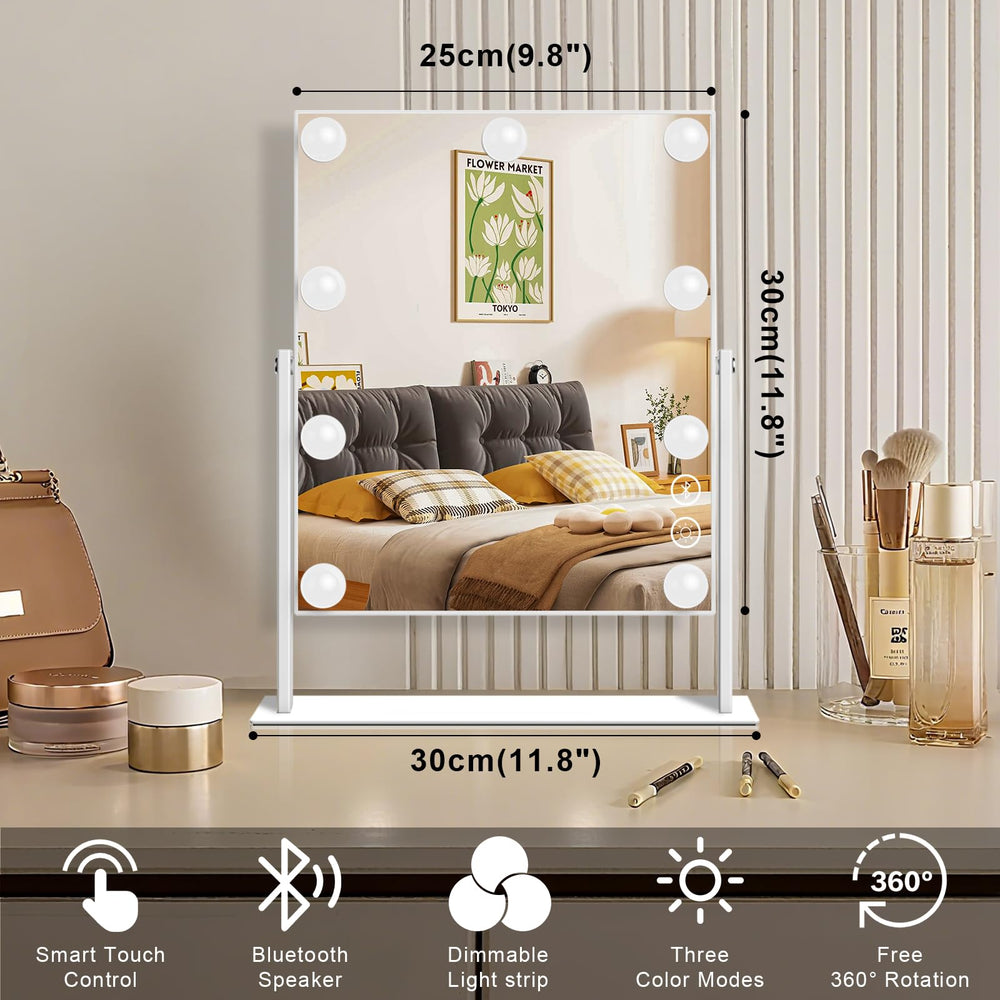 FENCHILIN vanity mirror with rotatable stand provides 360° viewing angles for flawless makeup.