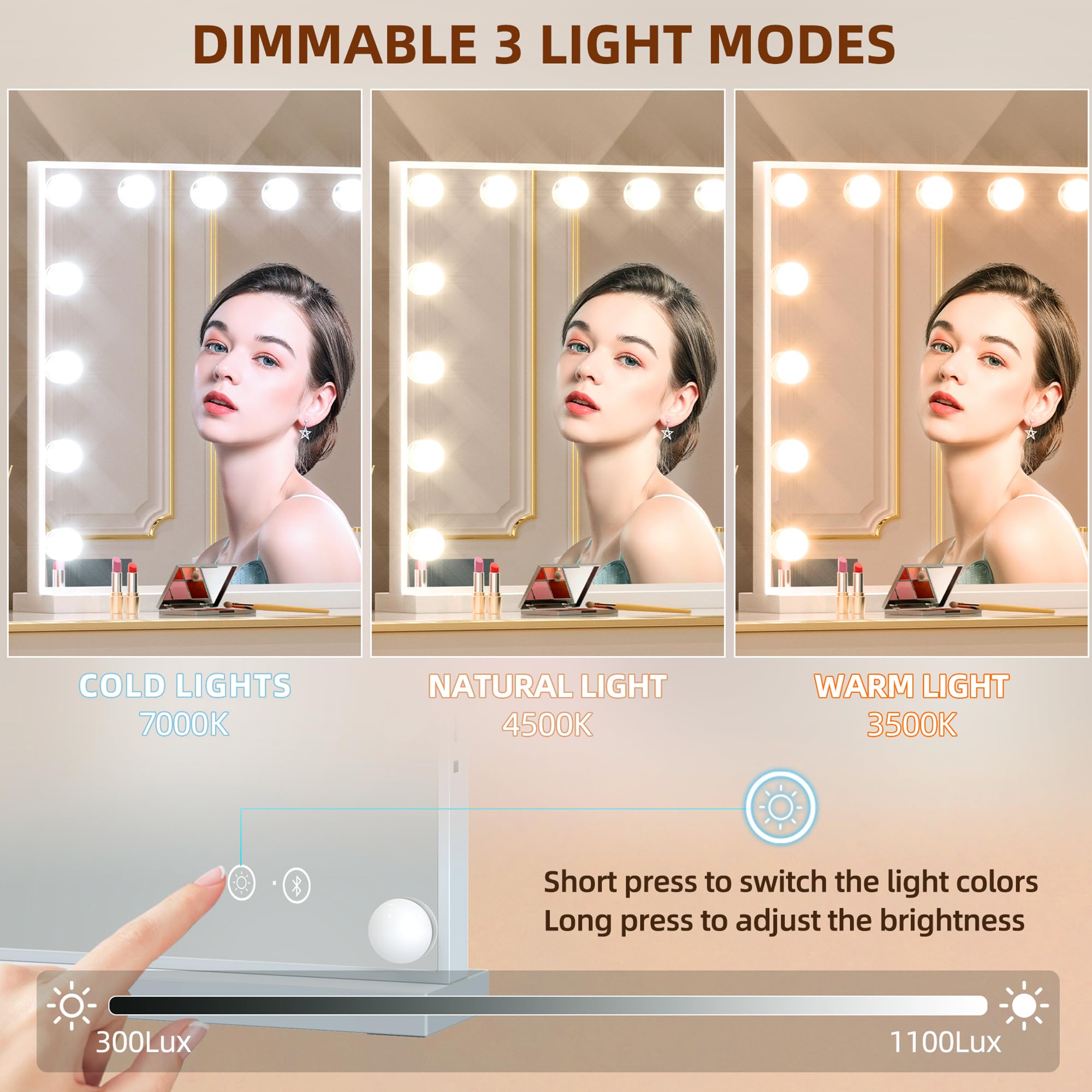 FENCHILIN vanity mirror Bluetooth speaker for hands-free music while applying makeup