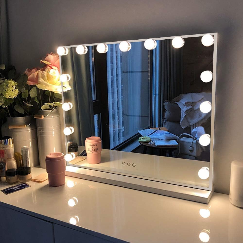 FENCHILIN vanity mirror front view with 15 dimmable LEDs for makeup lighting flexibility