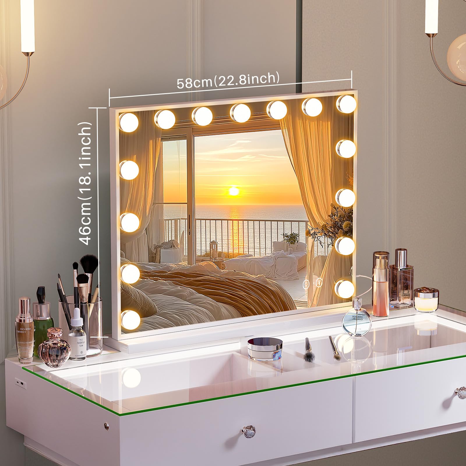 FENCHILIN vanity mirror lit for enhanced visibility during makeup routines