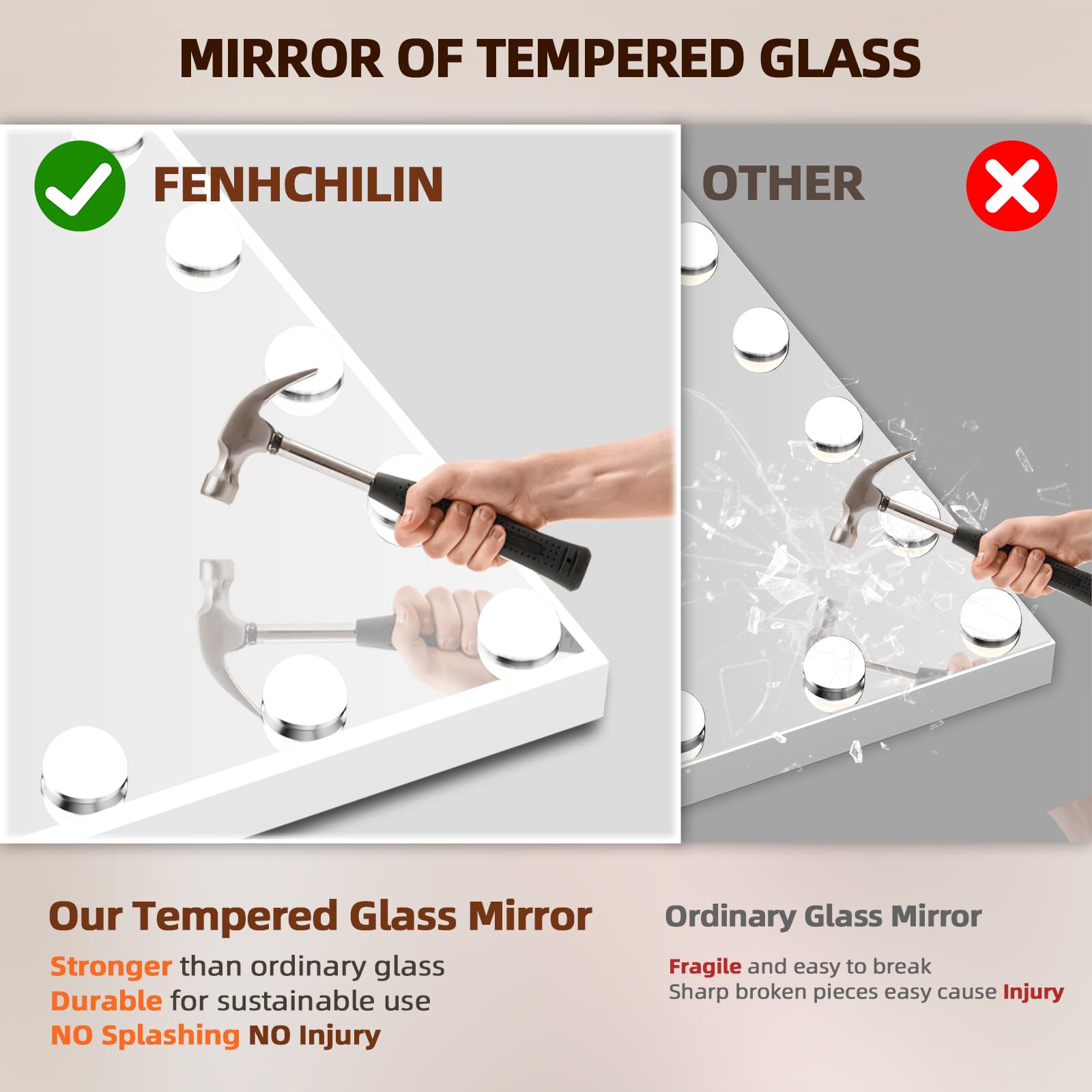 FENCHILIN vanity mirror with three lighting modes for different makeup scenarios