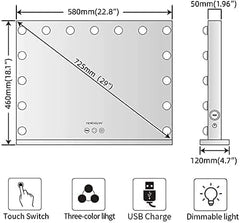 FENCHILIN vanity mirror side view showing Type-C and USB ports for charging