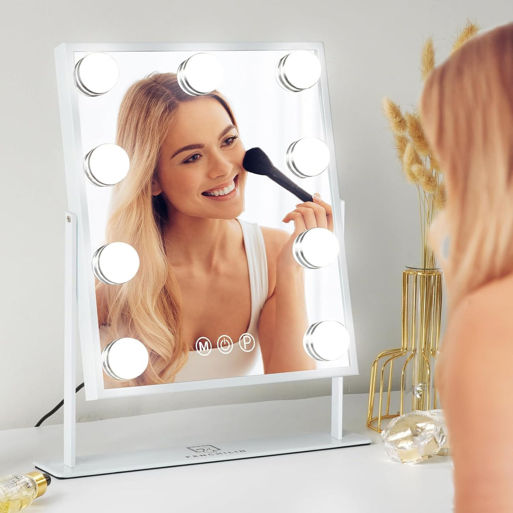 FENCHILIN vanity mirror with lights detachable magnifier for portability.