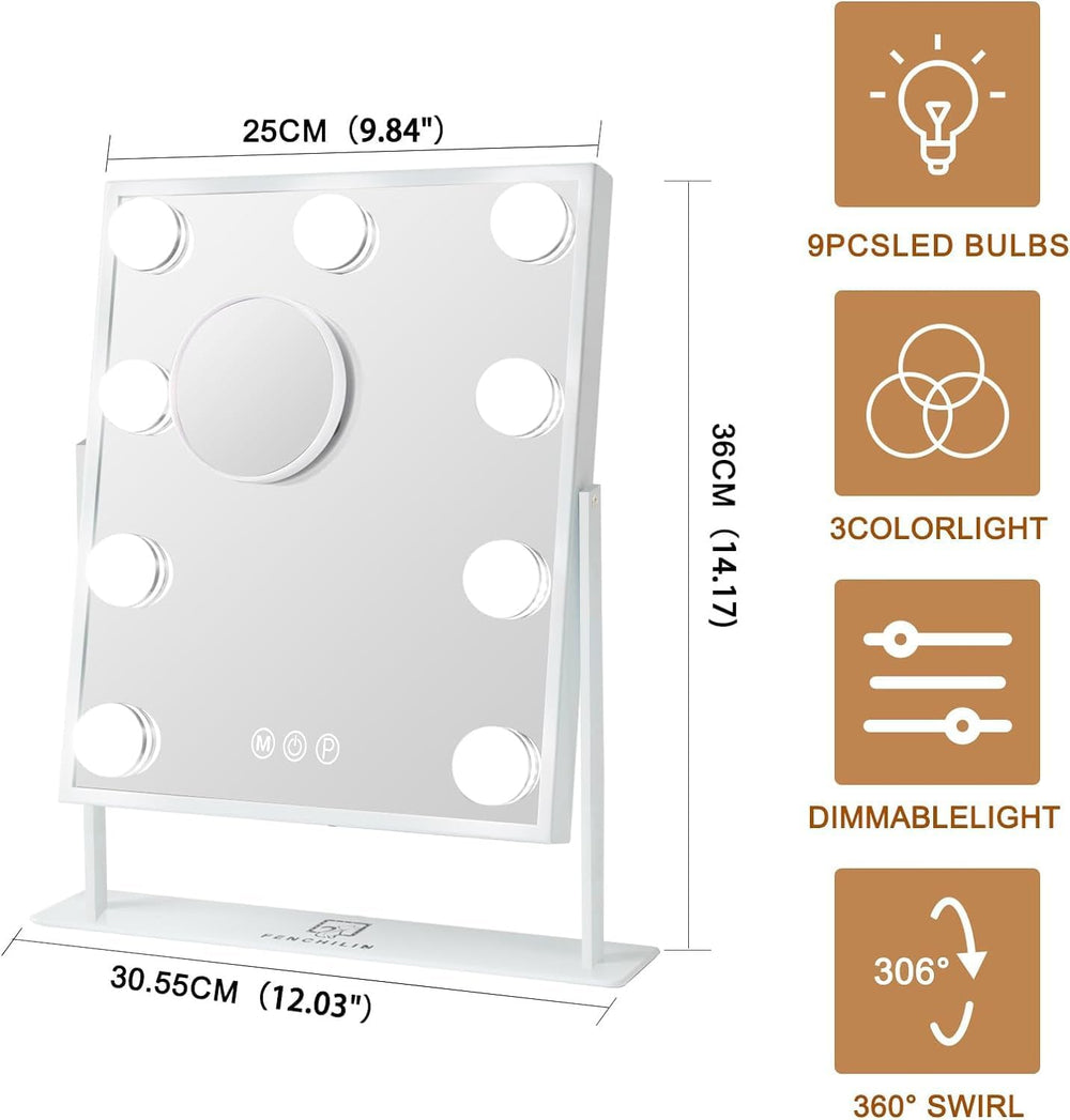 FENCHILIN vanity mirror with lights side view highlights adjustable brightness for day-to-night routines.