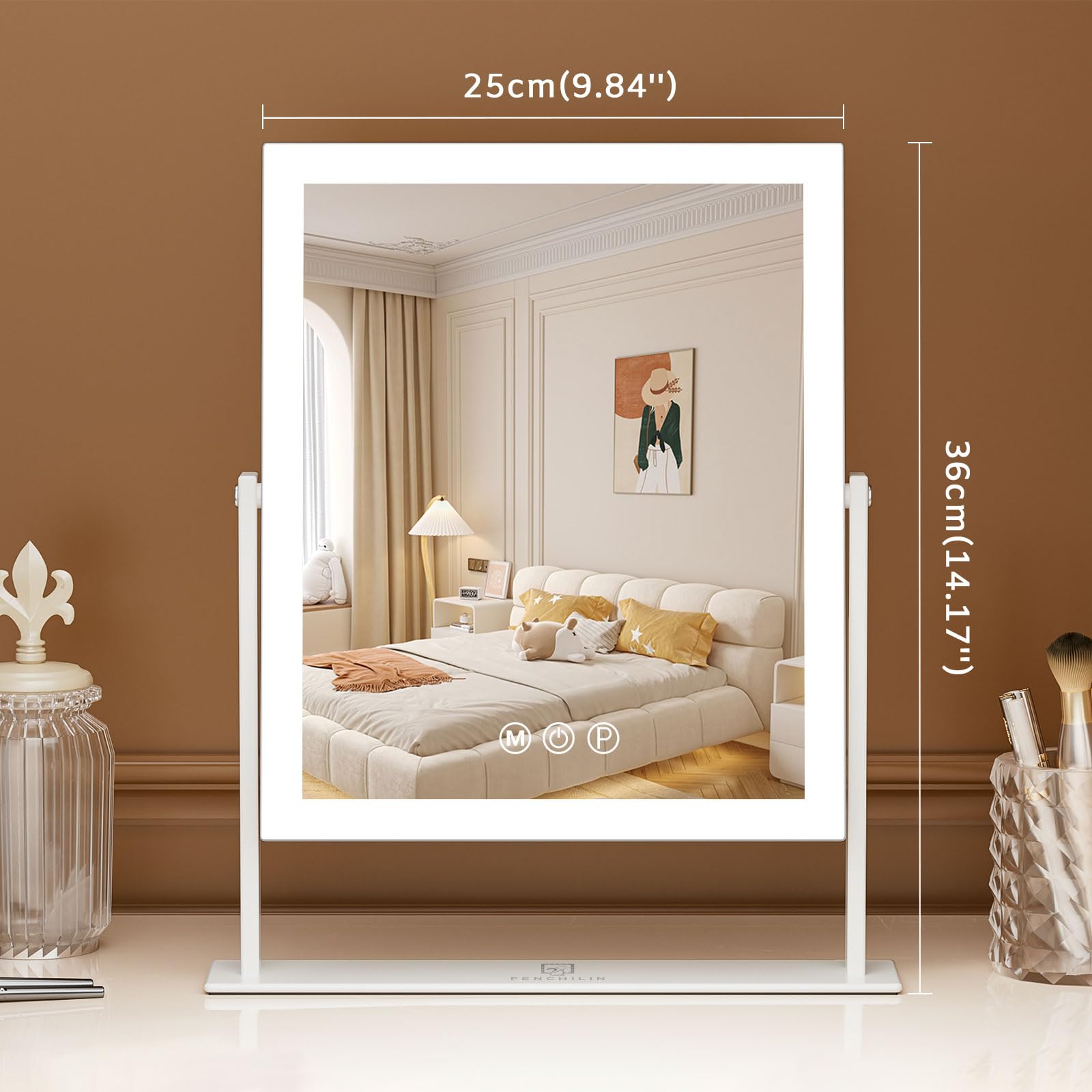 FENCHILIN vanity mirror with lights side view demonstrates adjustable brightness