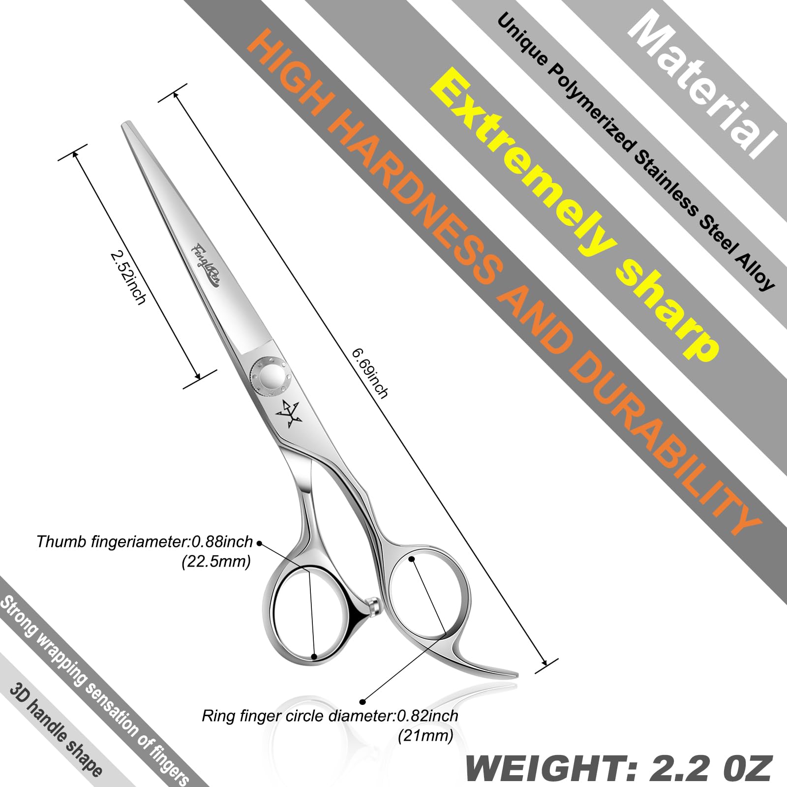 Fengliren high-end scissors ergonomic handle for comfortable grip during long hair sessions.
