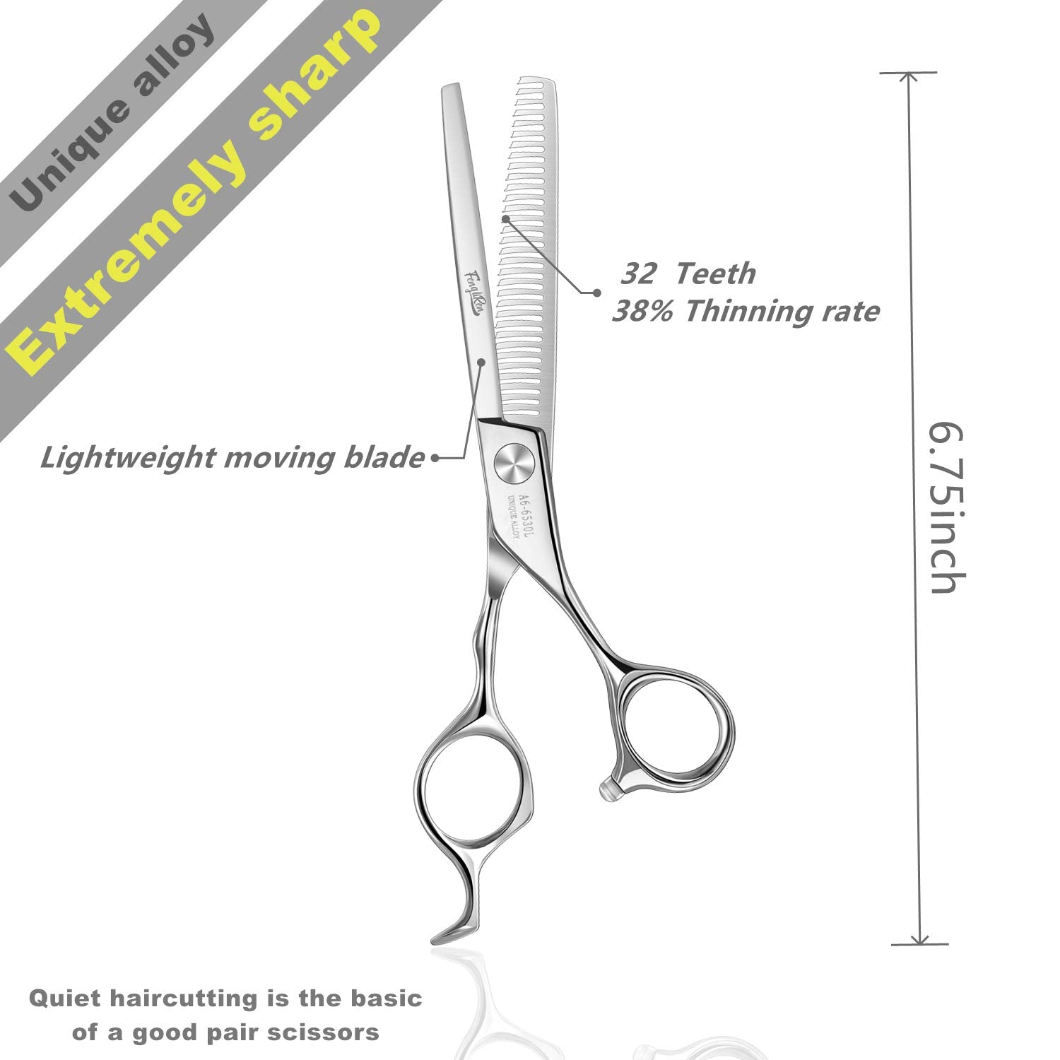 Fengliren thinning scissors ergonomic handle focuses on comfortable grip for long sessions.