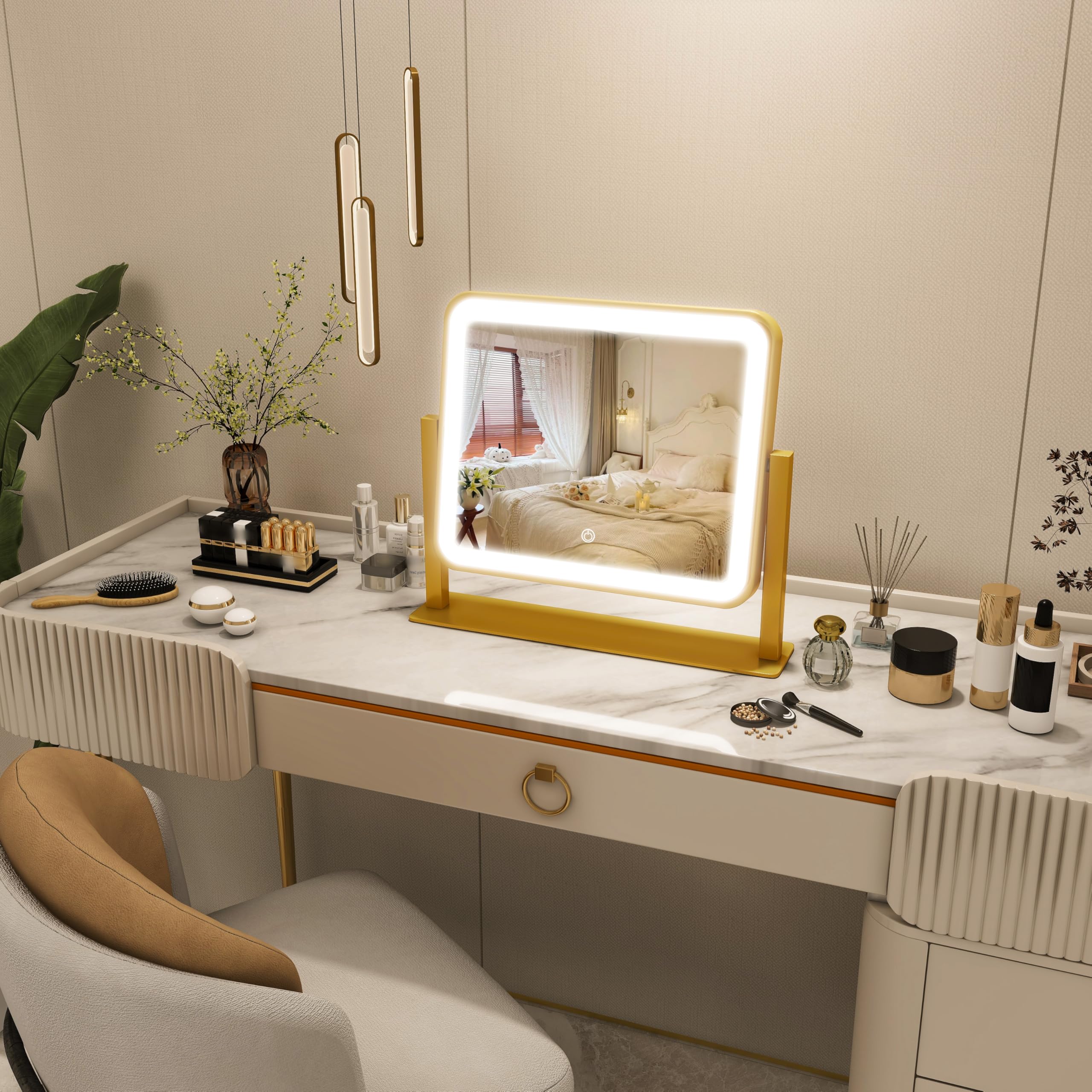 FENNIO desk makeup mirror with compact-lights for small spaces