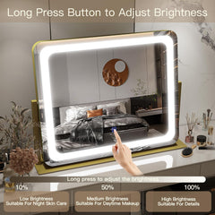 FENNIO Gold Vanity Mirror 3-color modes demonstrates warm daylight and cool options.