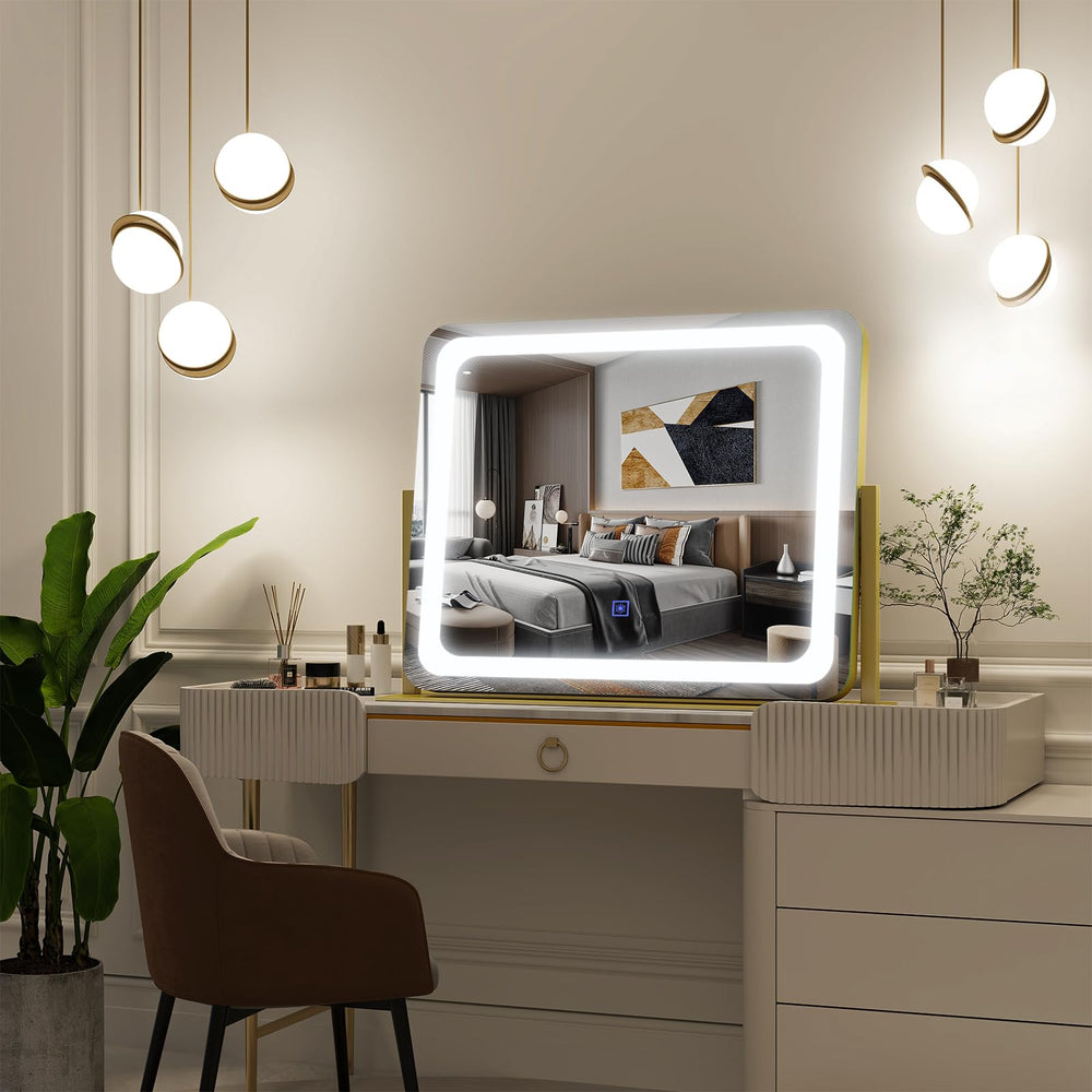 FENNIO Gold Vanity Mirror 360-degree rotation supports precise grooming and tweezing.