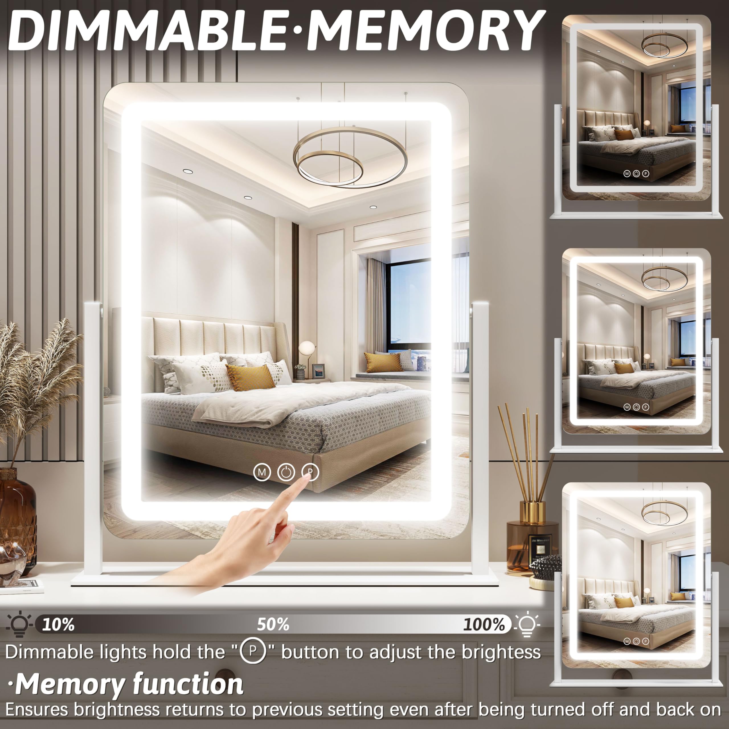 FENNIO LED makeup mirror shows 3 color modes for day-to-night versatility