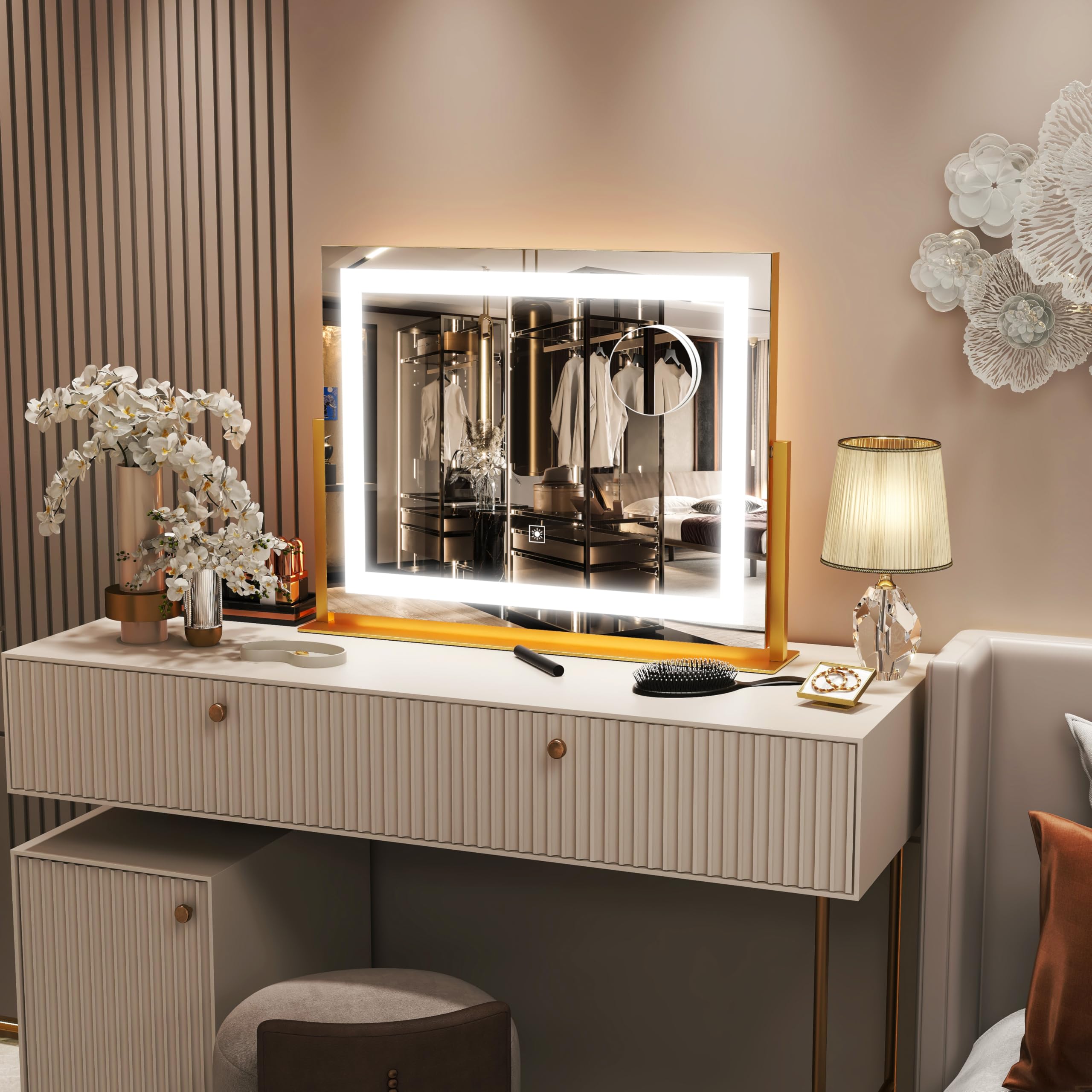 FENNIO lighted makeup mirror with dimmable brightness for customized lighting