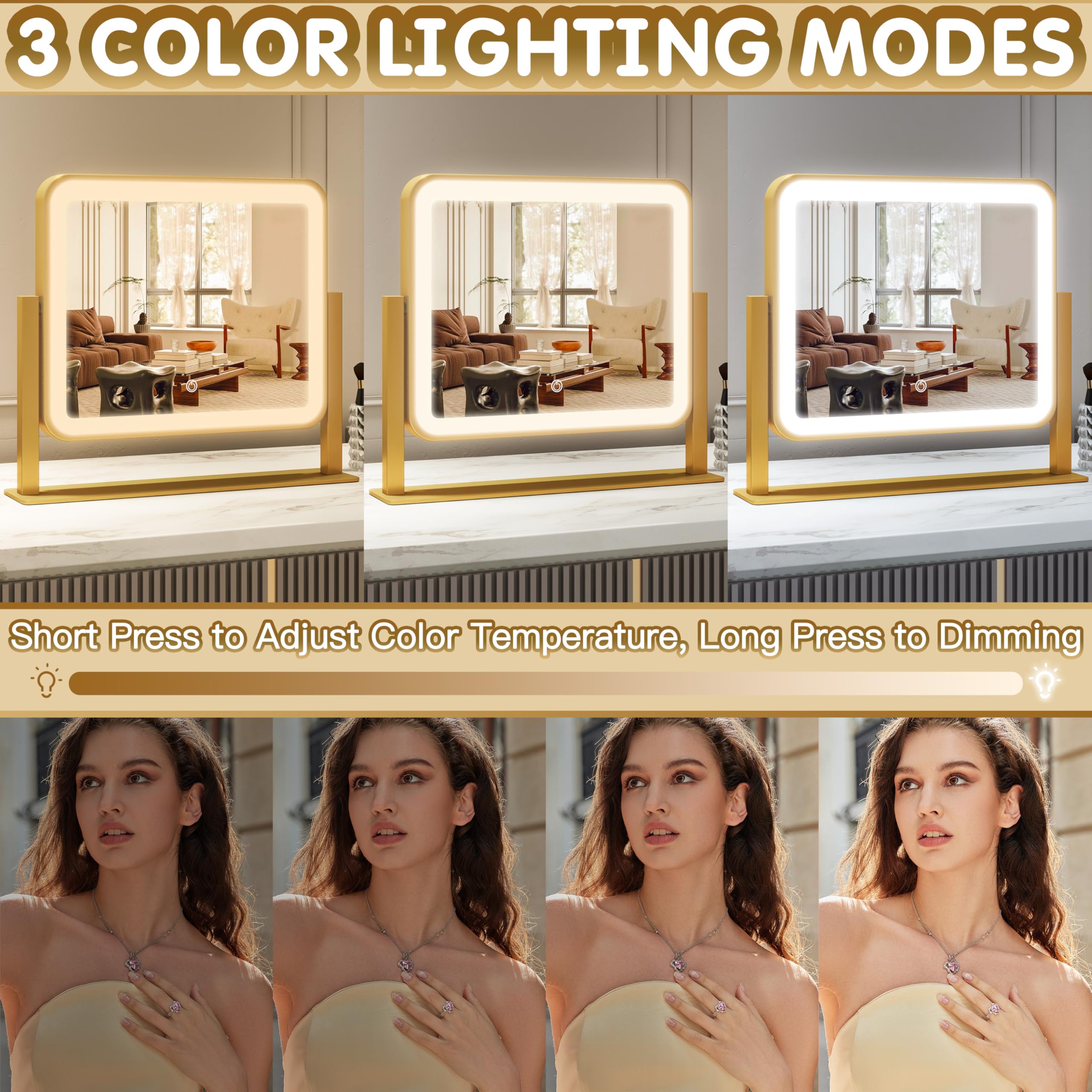 FENNIO lighted vanity mirror with smart-touch-control for quick brightness changes