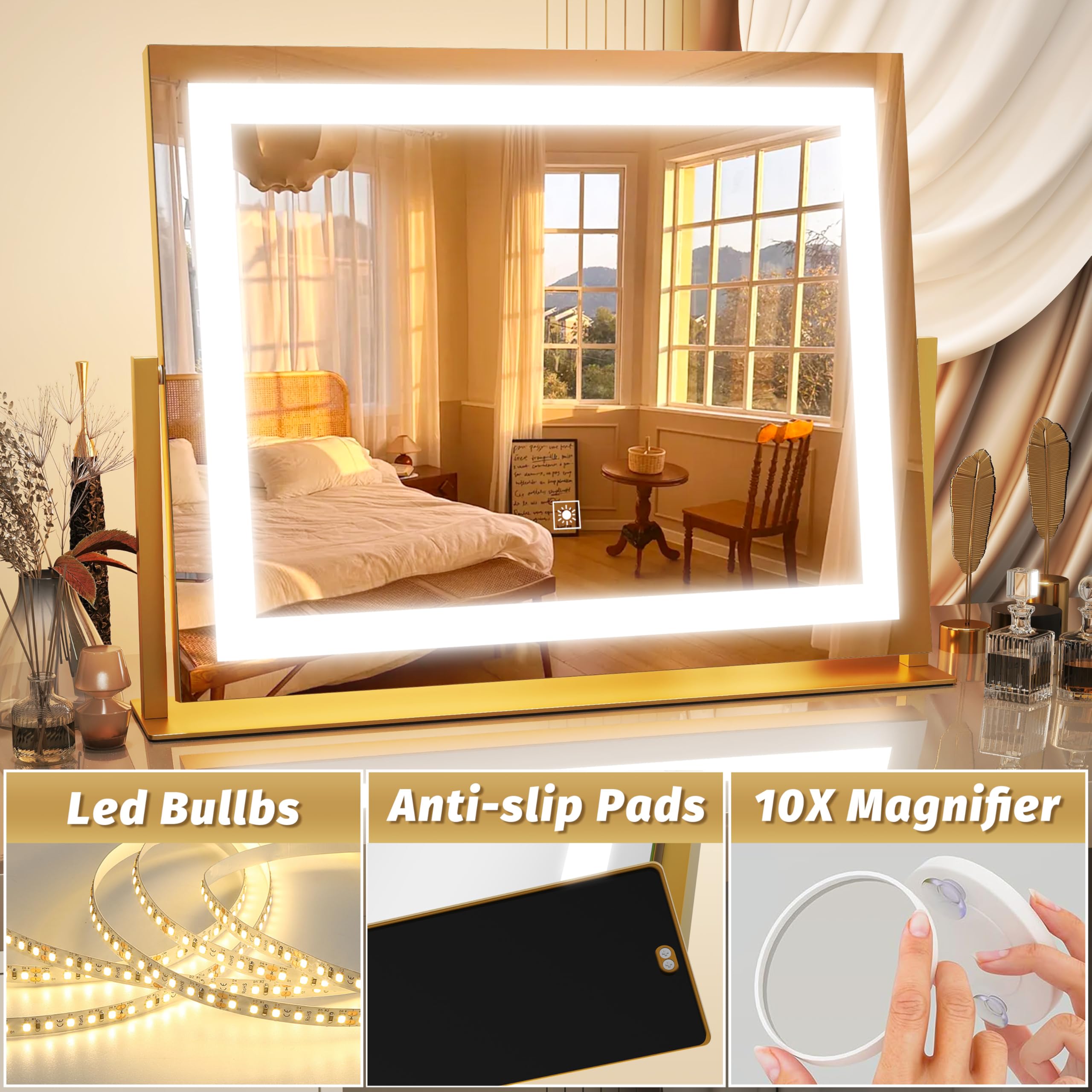 FENNIO square gold vanity mirror adds stylish, gift-ready elegance