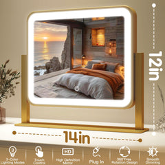 FENNIO tabletop makeup mirror 3-color dimmable for day-to-night looks