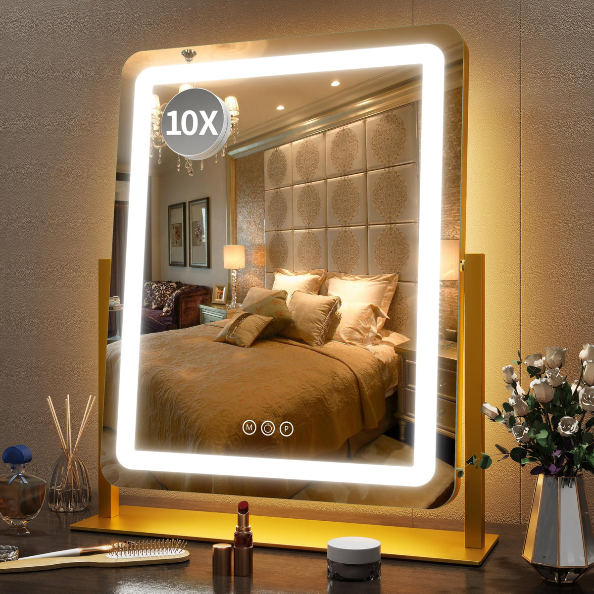 FENNIO vanity mirror 22-inch front view with LED lighting for precise makeup application