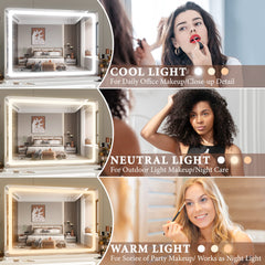 FENNIO vanity mirror with 3-color lighting for warm, natural tones.