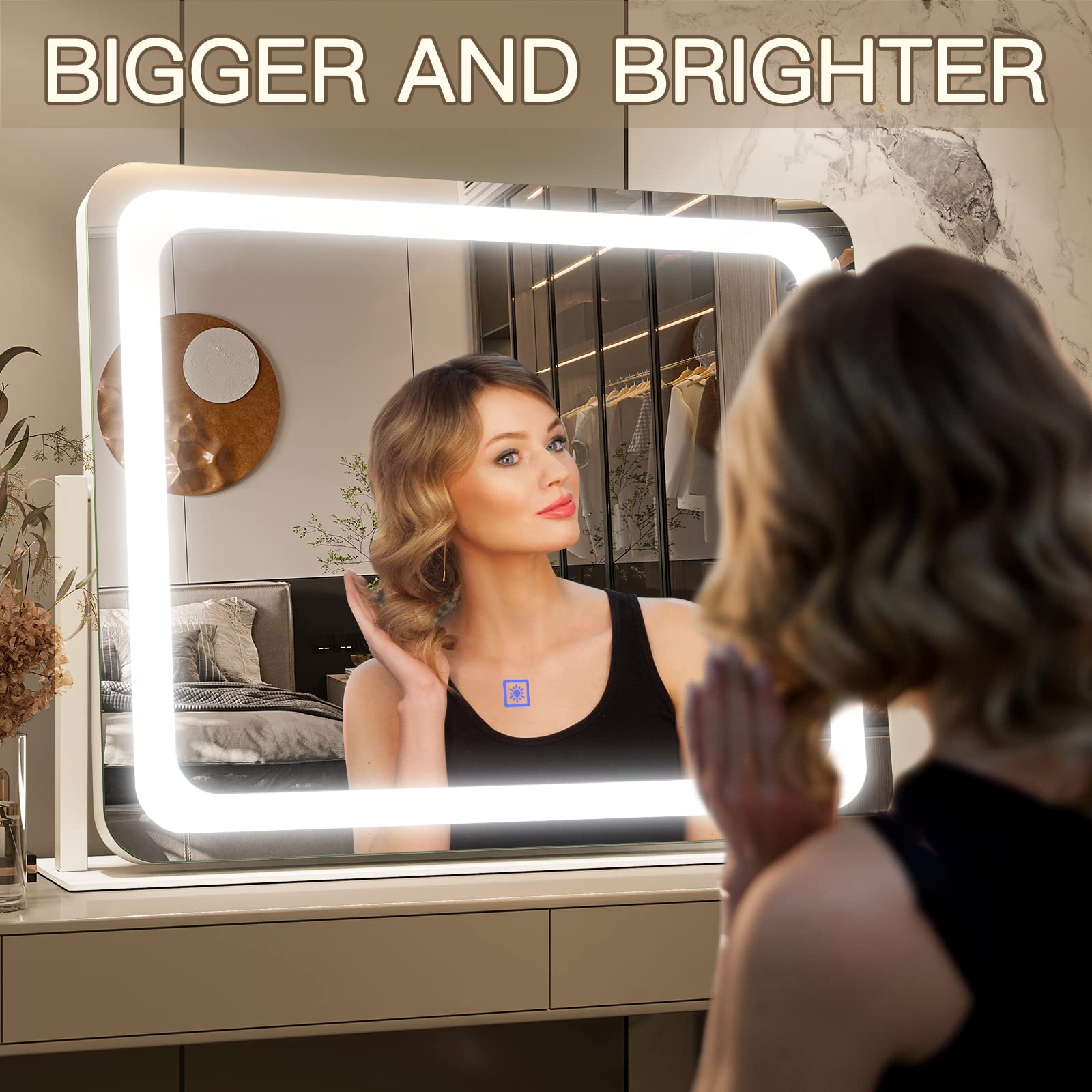FENNIO vanity mirror with 3-color modes highlights different tones for day-to-night makeup
