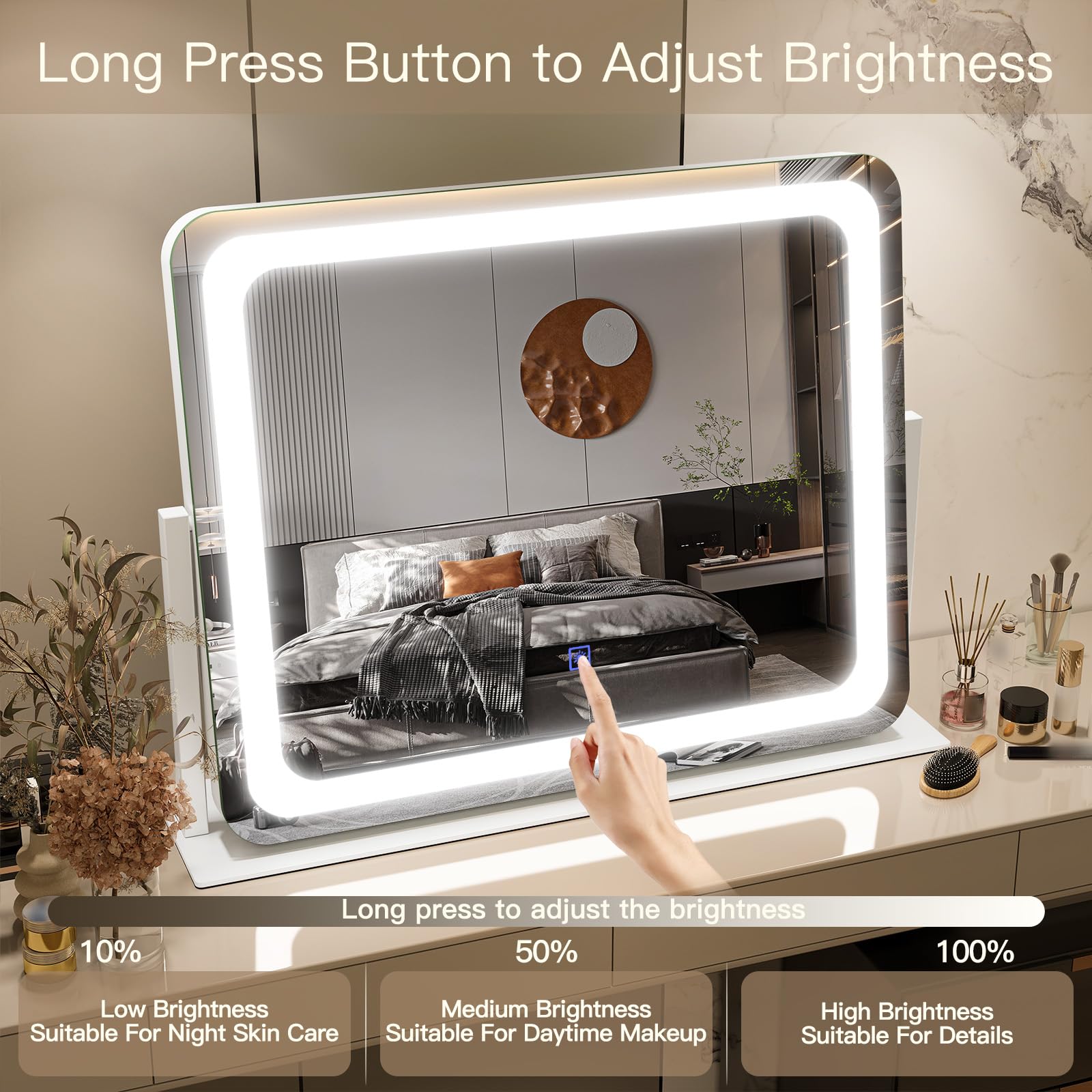 FENNIO vanity mirror 360-degree rotation enables easy grooming from every angle