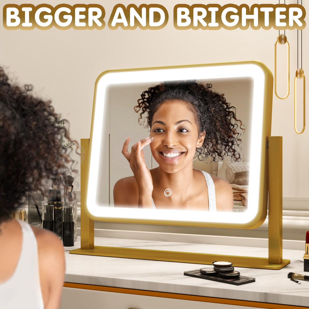 FENNIO vanity mirror showing 360-degree rotation for flexible viewing