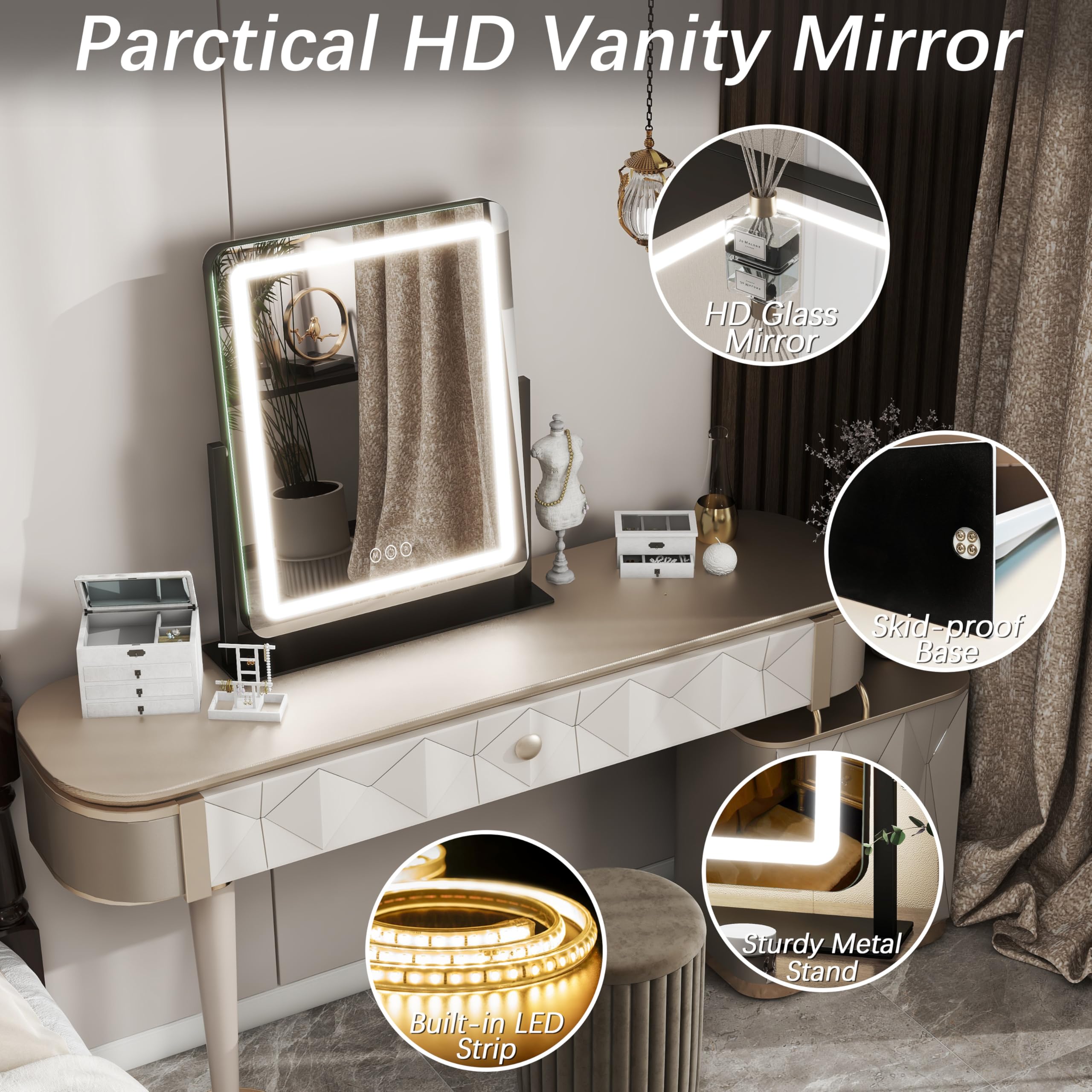 FENNIO vanity mirror aluminum frame provides sturdy, durable construction.