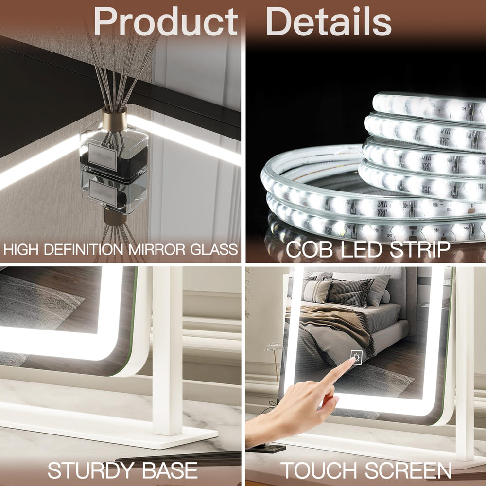 FENNIO vanity mirror desk setup image shows ideal vanity or bedside table companion