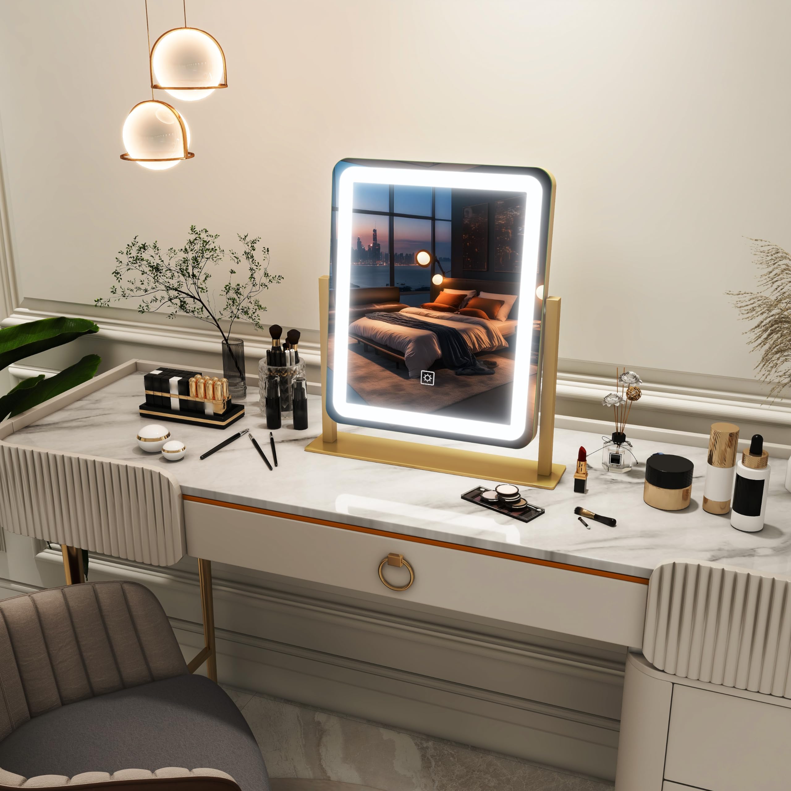 FENNIO vanity mirror glass close up highlighting clear reflective surface