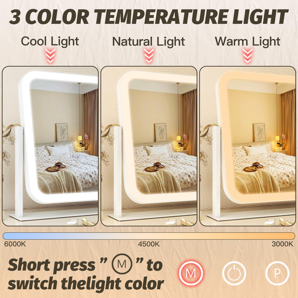 FENNIO vanity mirror lights lit-setup demonstrates three-color modes for versatile makeup environments.