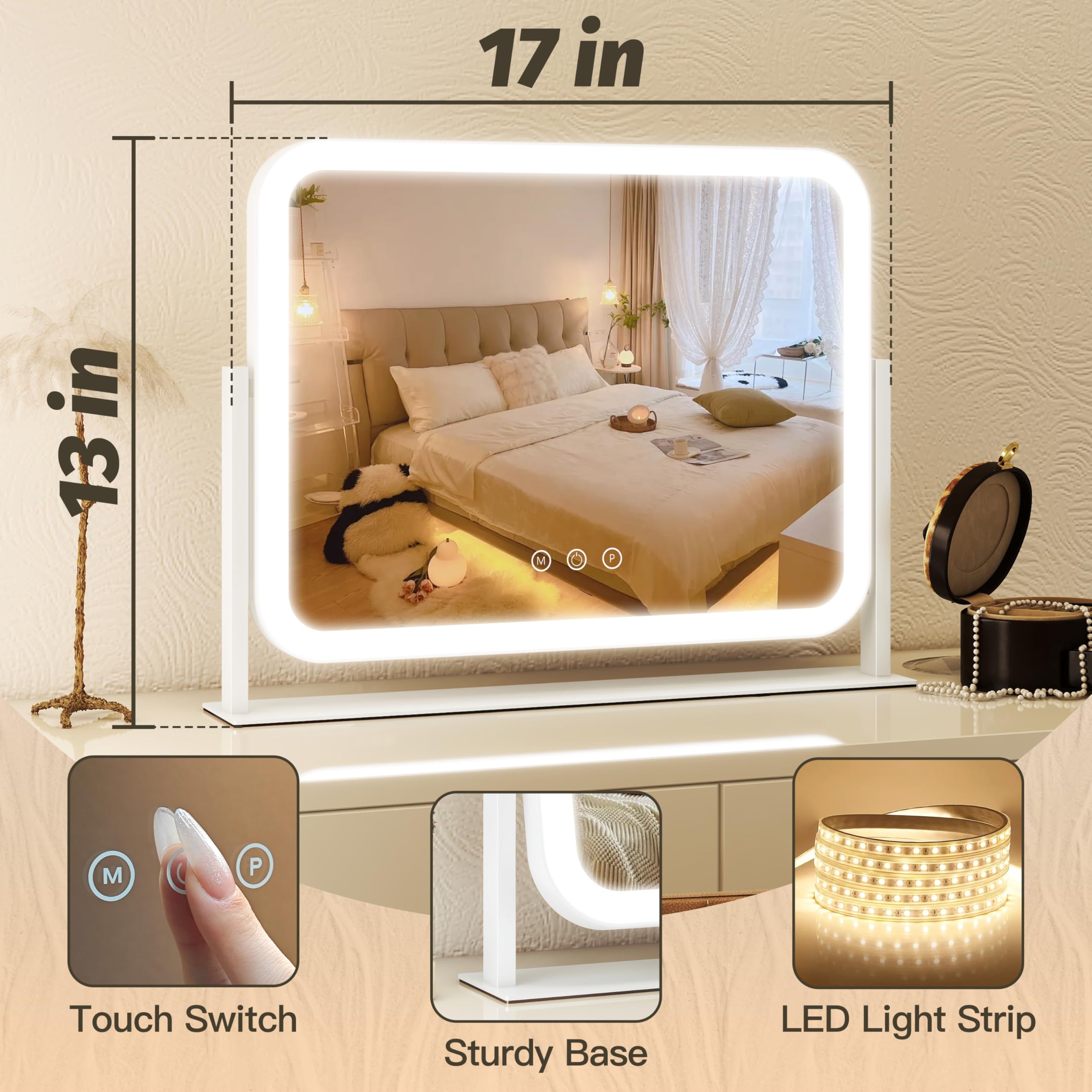 FENNIO vanity mirror with lights side angle showcases compact desk-friendly profile.